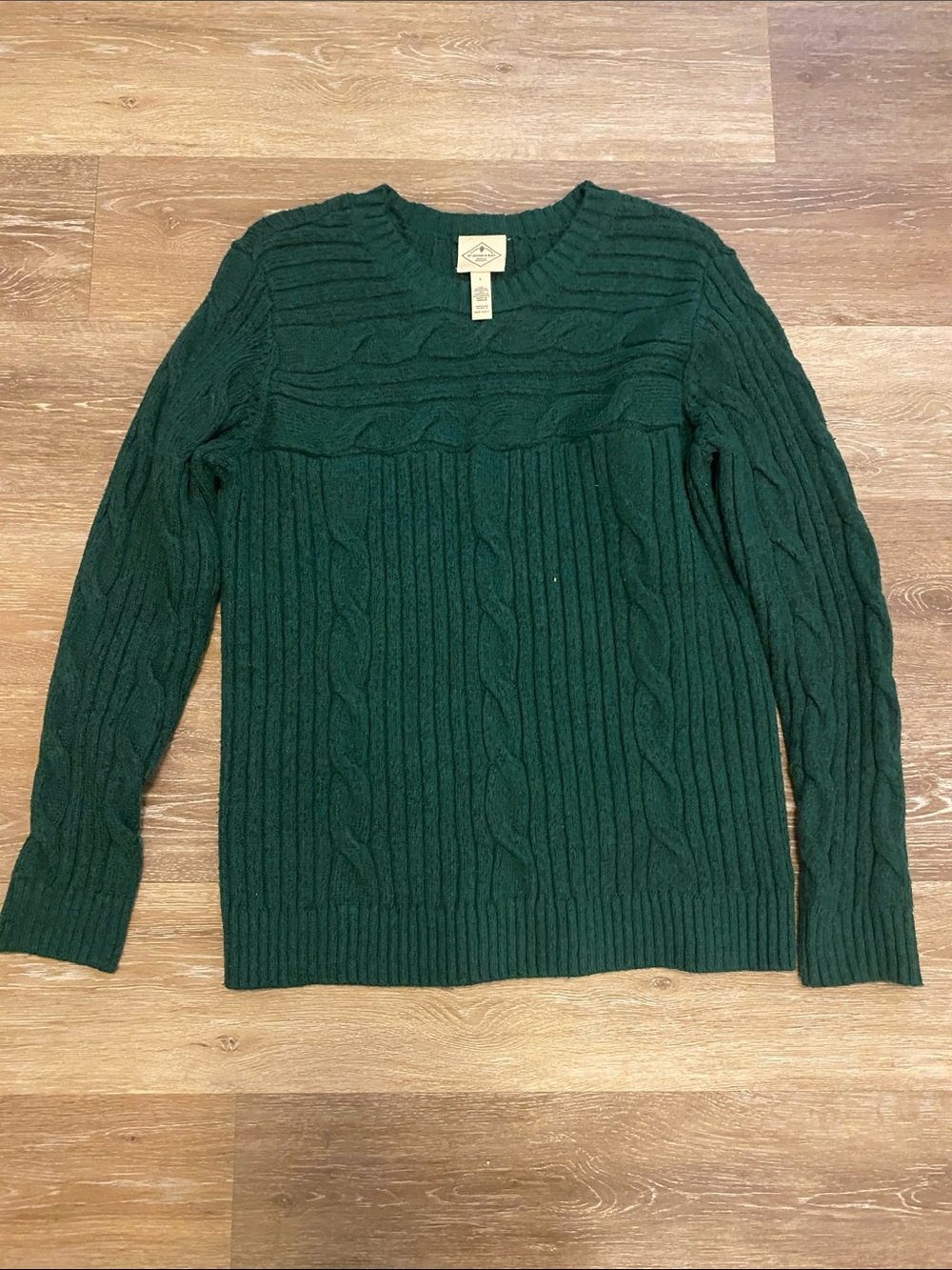 St. John's Bay Forest Green Cable Knit Crewneck Sweater